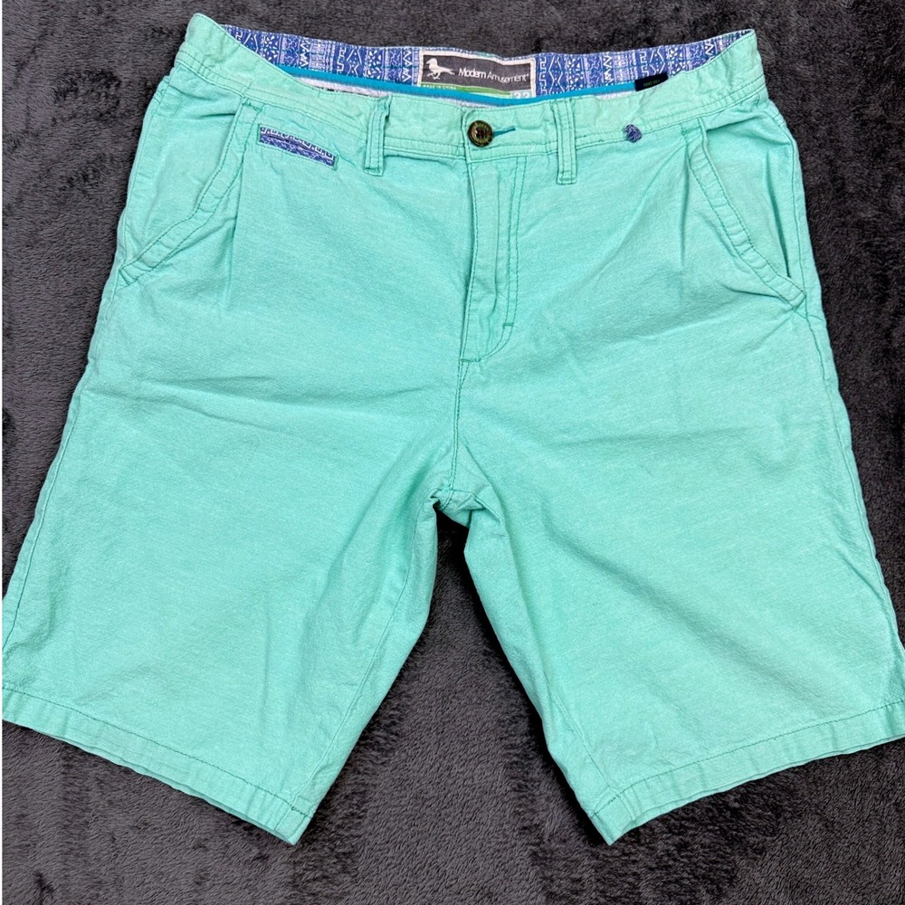 Modern Amusement Mens Aqua Mint Green Chino Shorts Size 32‎ Flat Front Casual